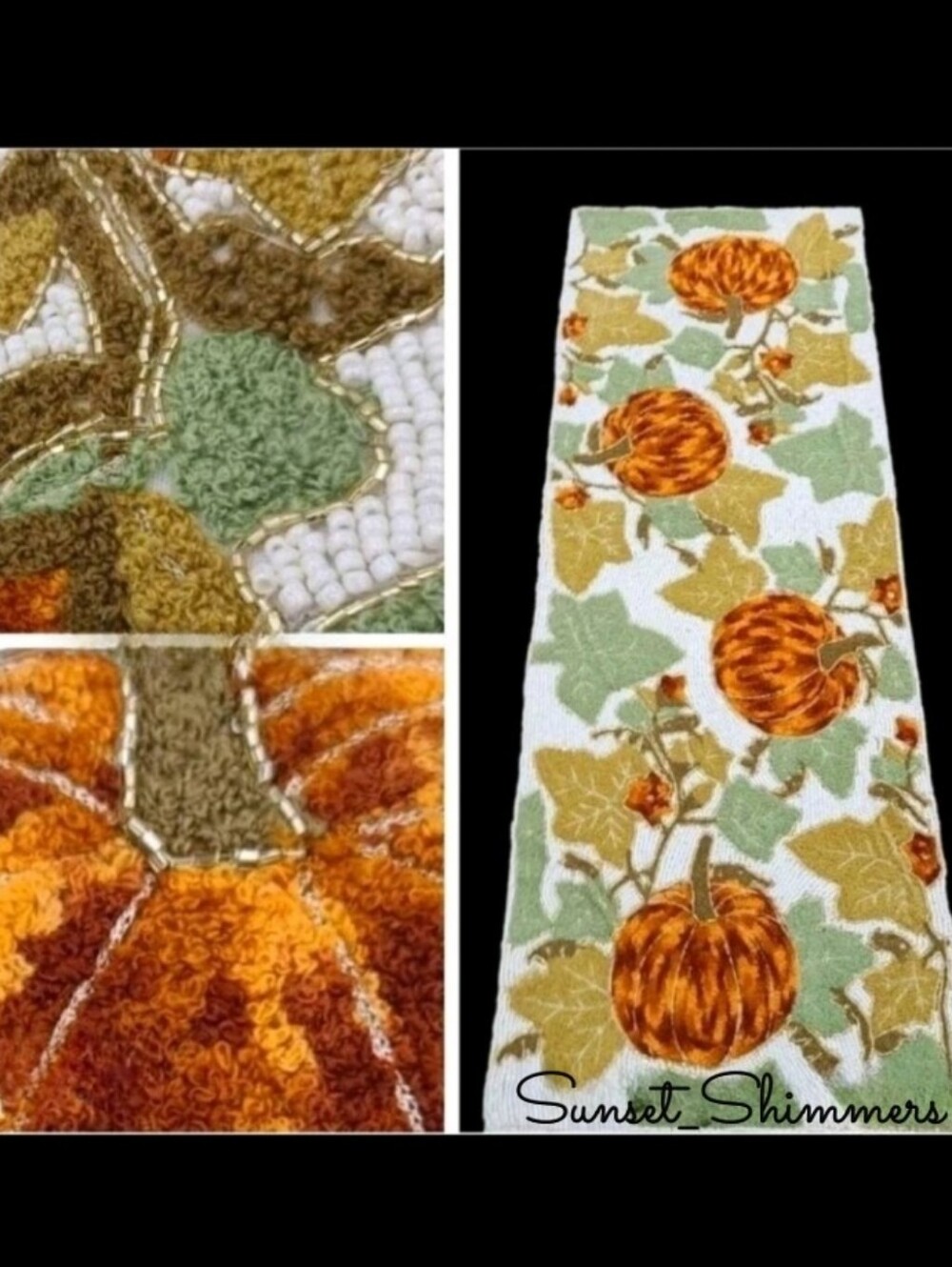 Ochre Boucle Fall Leaves Pumpkin Beaded Thanksgiving Halloween Table Runner NEW